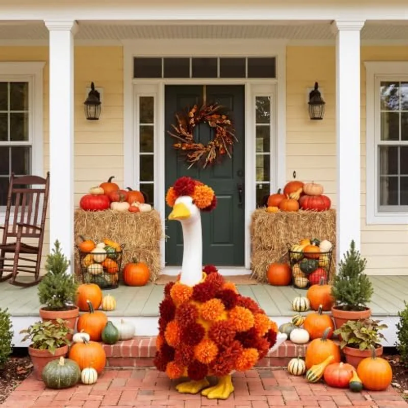 Outus Fall Goose Outfits 23" Flower Porch Goose Outfits for Outdoor Decor, Vivid Flower