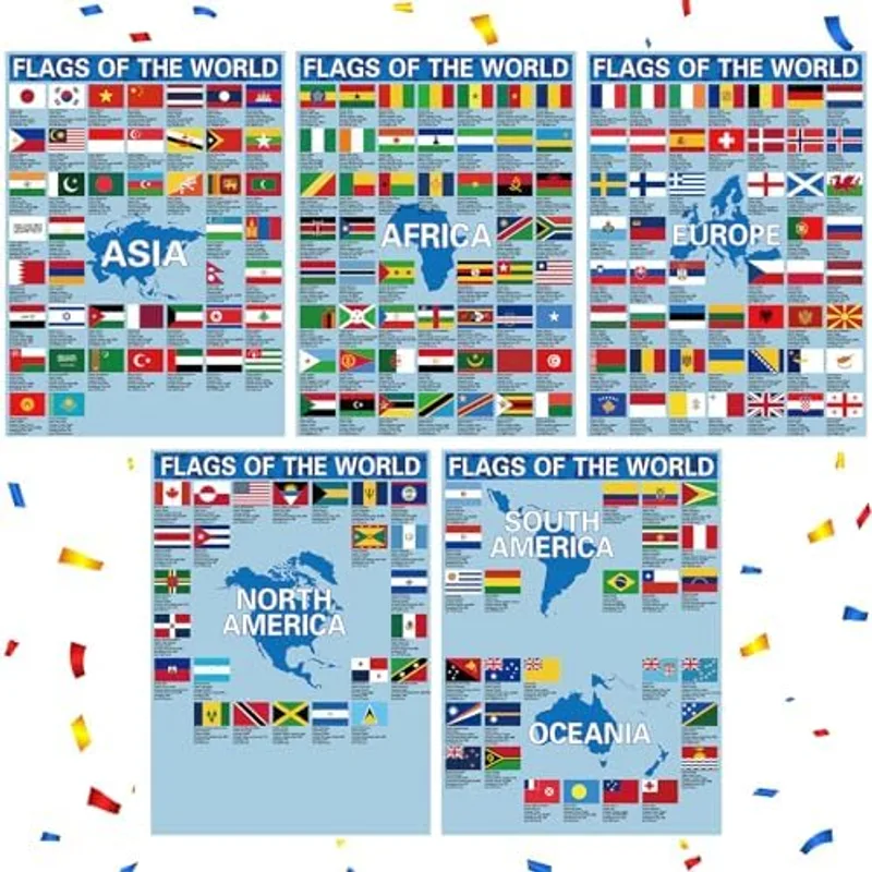 Outus 5 Pieces Flags of The World Posters World Flags Classroom Poster, [MV]