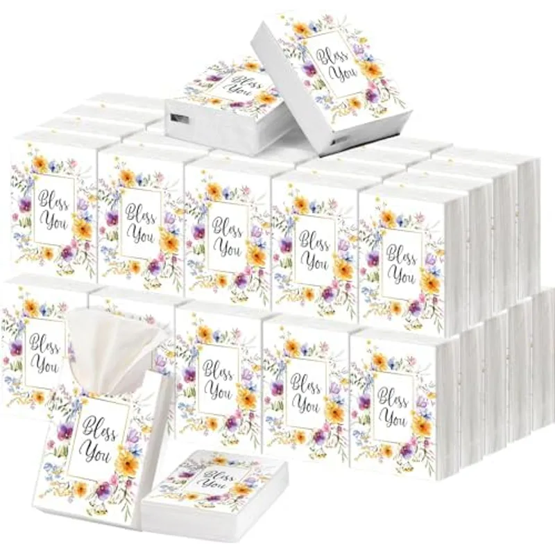 Outus 50 Pack Floral Bless You Christian Pocket Tissues, 400 Sheet Total, Floral Color