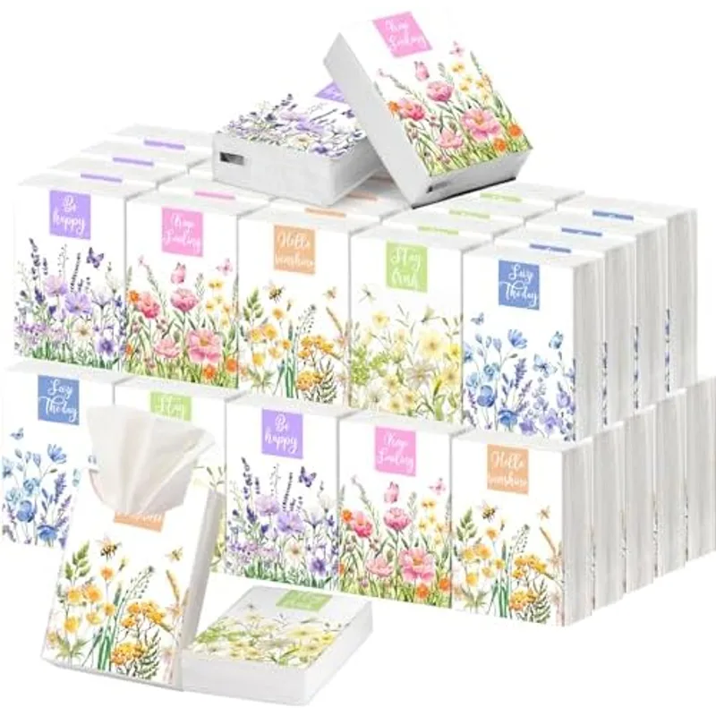 Outus 50 Pack Flower Travel Size Pocket Tissues, 400 Sheet Total, Fresh Color