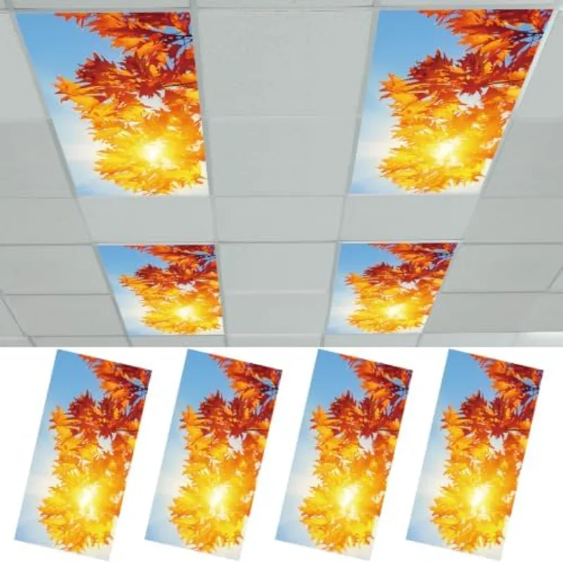 Outus 4 Pcs Fluorescent Light Cover Classroom Lighting Cover, 2 x 4 ft, Maple Leaf