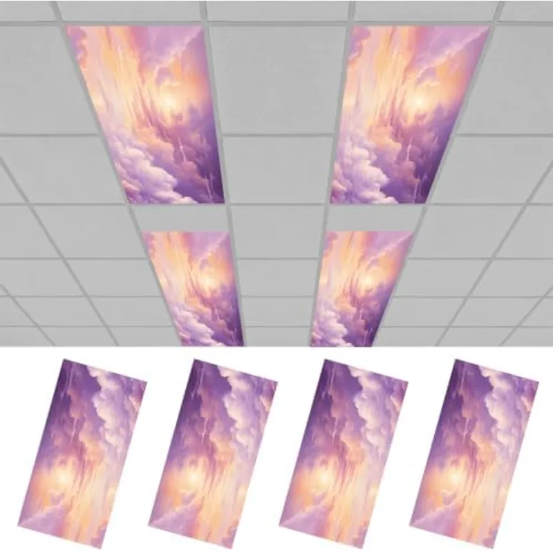 Outus 4 Pcs Fluorescent Light Cover Classroom Lighting Cover, 2 x 4 ft, Purple Cloud