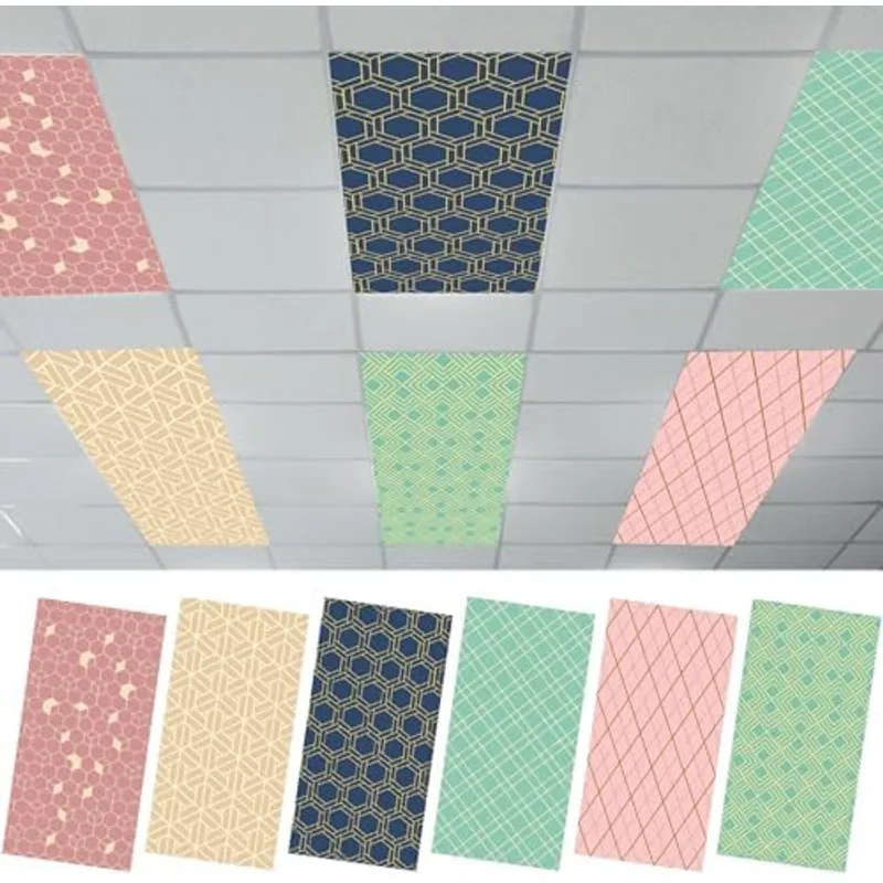 Outus Fluorescent Light Cover Classroom Lighting Cover with Magnets Light Filter Magnetic Ceiling Panel Decoration 2 x 4 ft (23.62 x 47.24 In) Reduce Glare for Office School(6,Geometric)