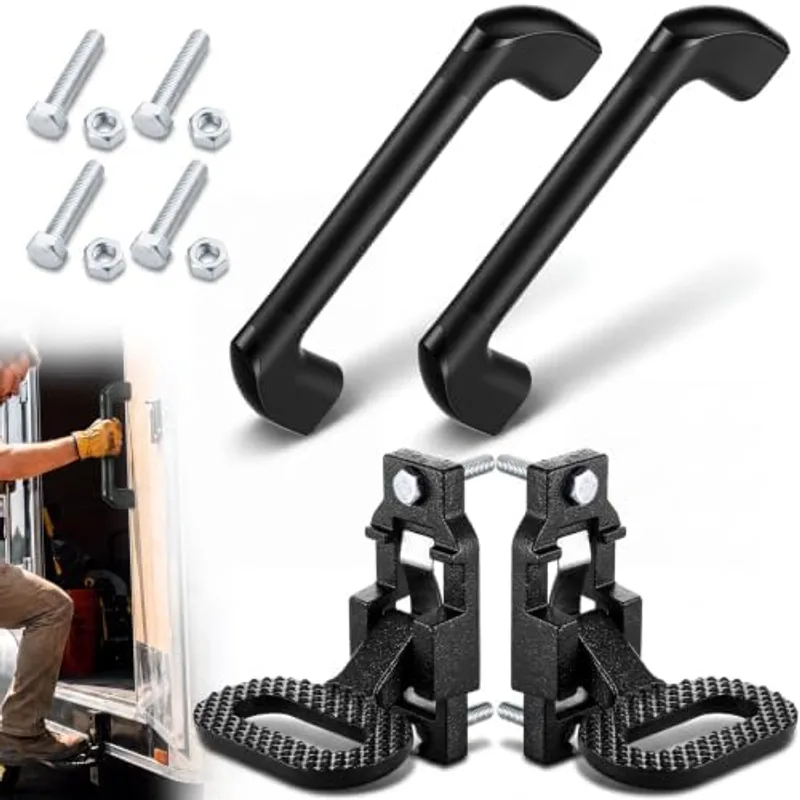 Outus 4 Pack Folding Safety Steps and Grab Handle for Truck Trailer Rv Step