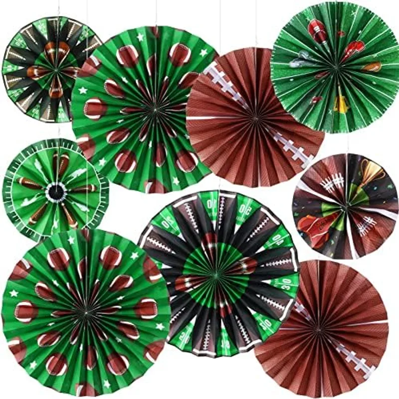 Outus 9 Pcs Football Party Decorations Hanging Paper Fans Football Baseball Classroom Ceiling Wall Decor for Sport Game Day Baseball Birthday Party Supplies