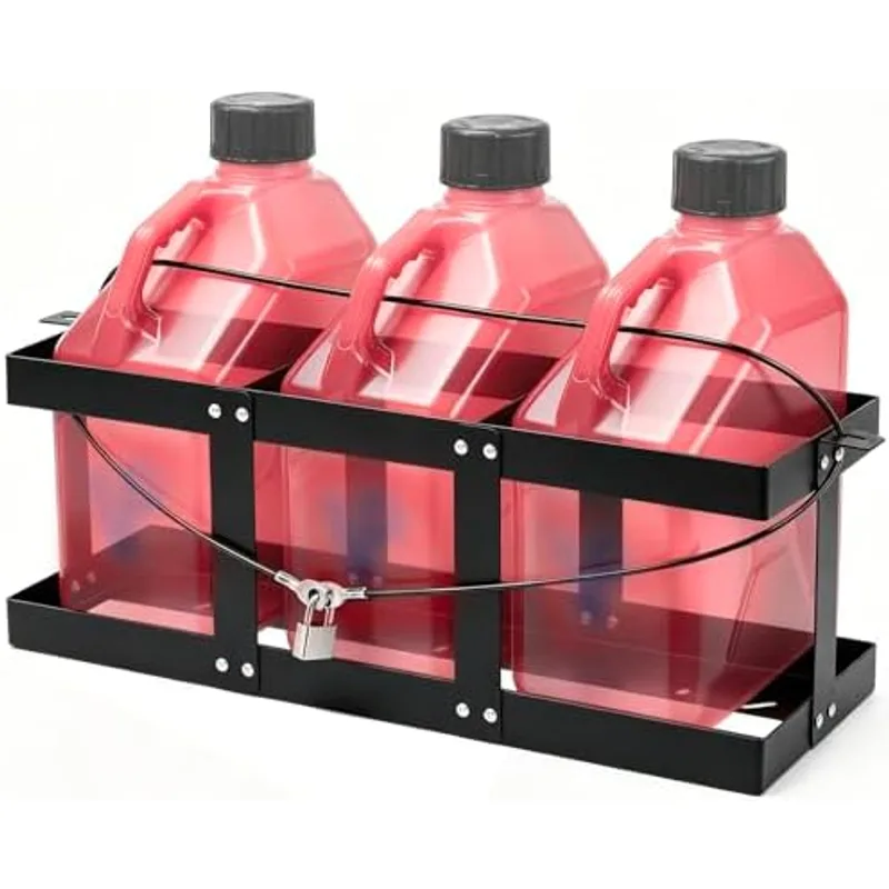 Fuel Jug Holder Holds 3 x 5-gallon Gas Cans, Black, 33 x 11 ‘’, Iron