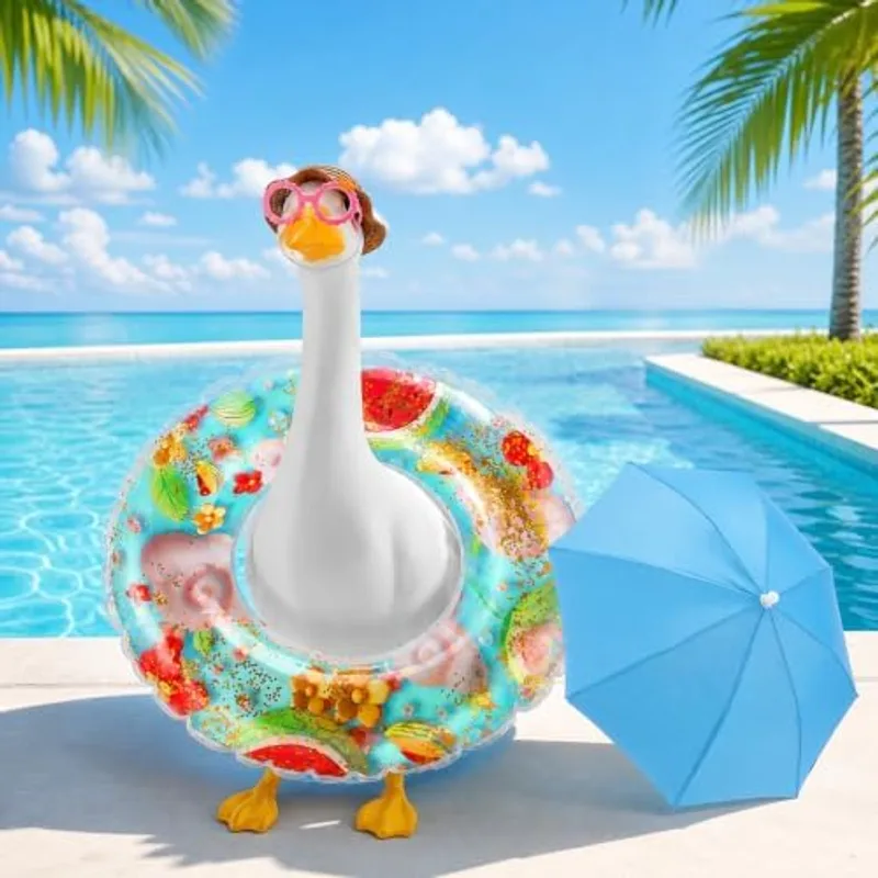 Outus Funny Summer Porch Goose Outfit Set with Umbrella and Swim Ring, Swimming Ring