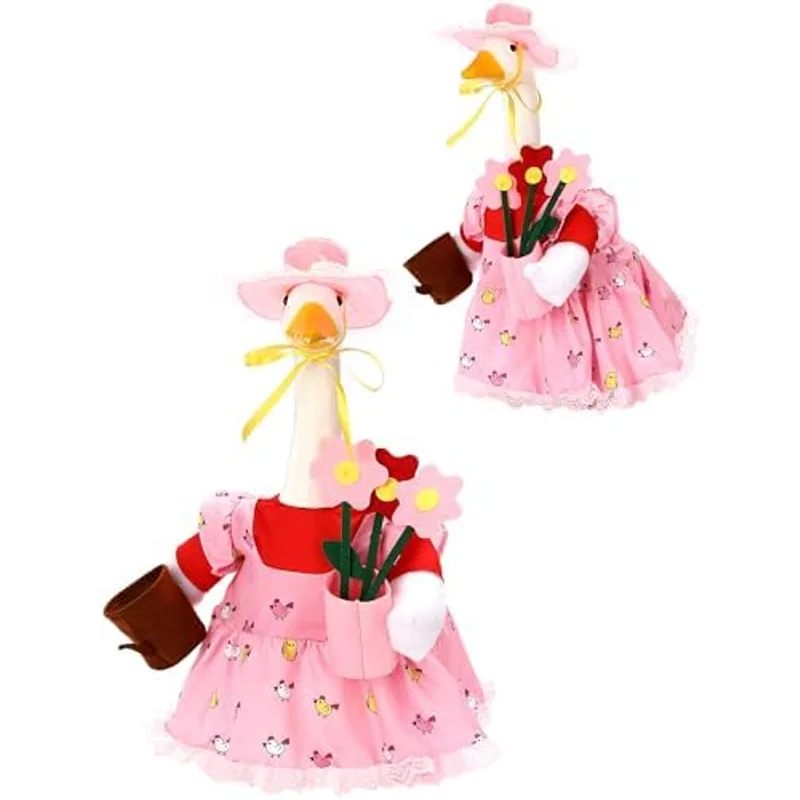 Outus Gardener Goose Outfit Set with Lace Pink Apron and Sun Hat