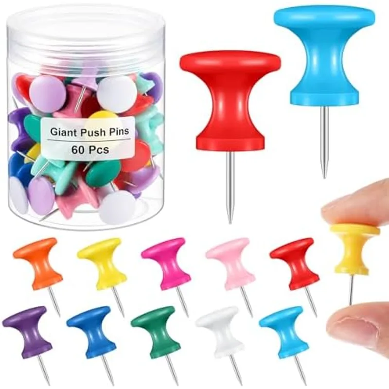 Outus 60 Pcs Giant Push Pins Jumbo Tacks, Colorful
