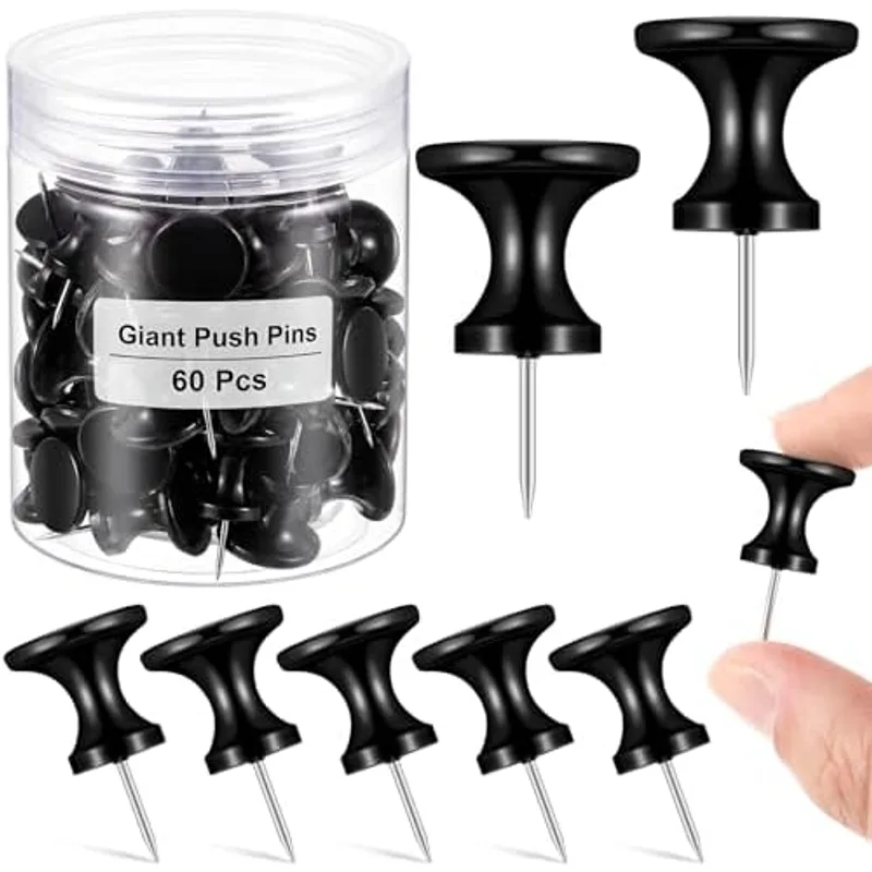 Outus 60 Pcs Giant Push Pins Large Thumb Tacks, Black