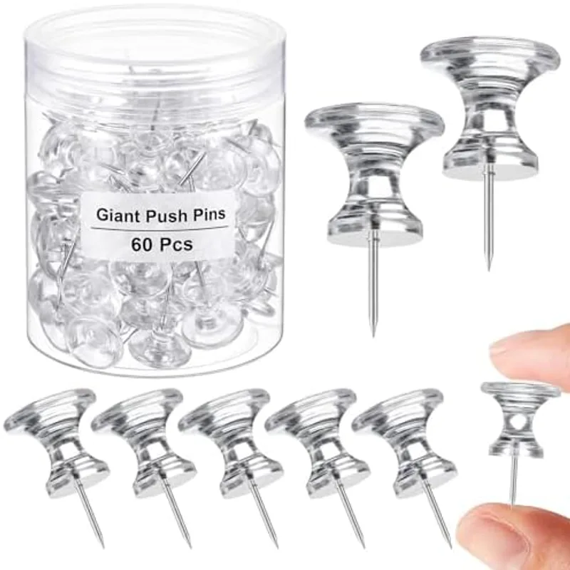 Outus 60 Pcs Giant Push Pins Large Thumb Tacks, Clear
