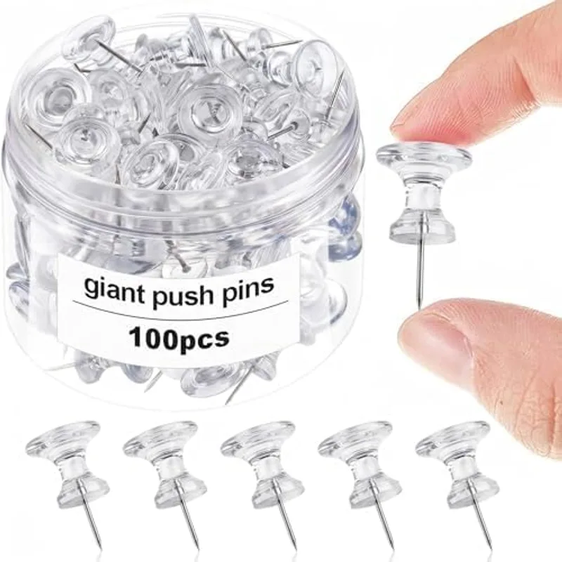 Outus 100 Pcs Giant Push Pins Large Thumb Tacks,Clear