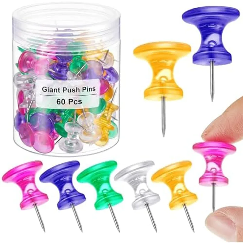 Outus 60 Pcs Giant Push Pins Large Thumb Tacks, Colorful