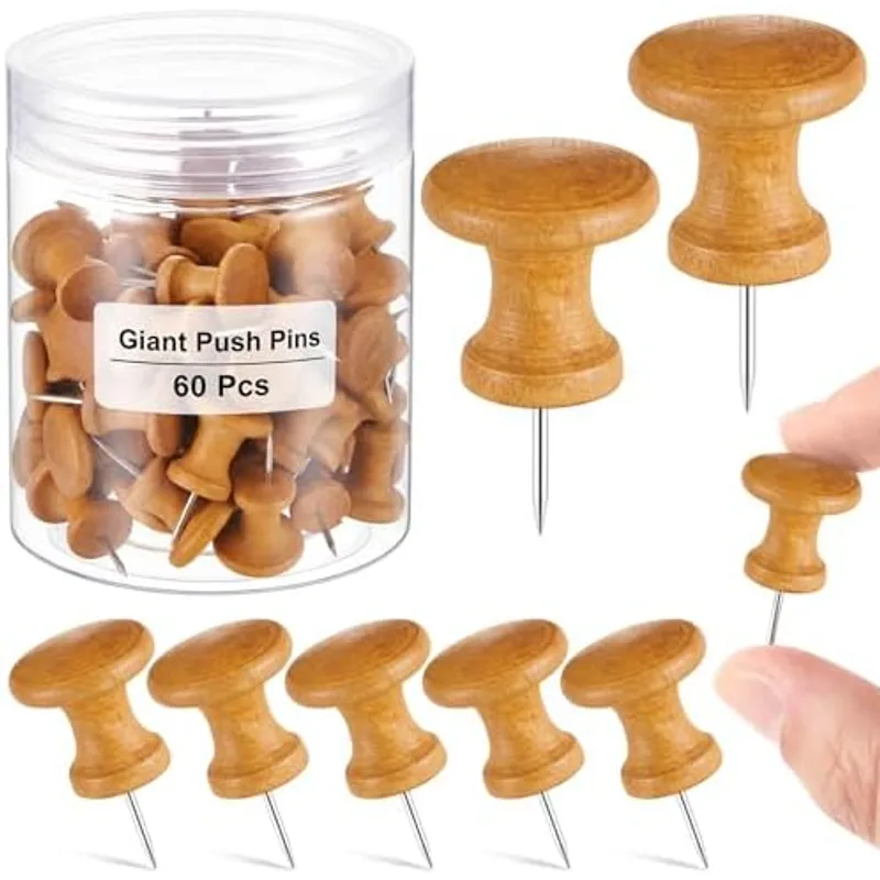 Outus 60 Pcs Giant Push Pins Large Thumb Tacks, Deep Wood