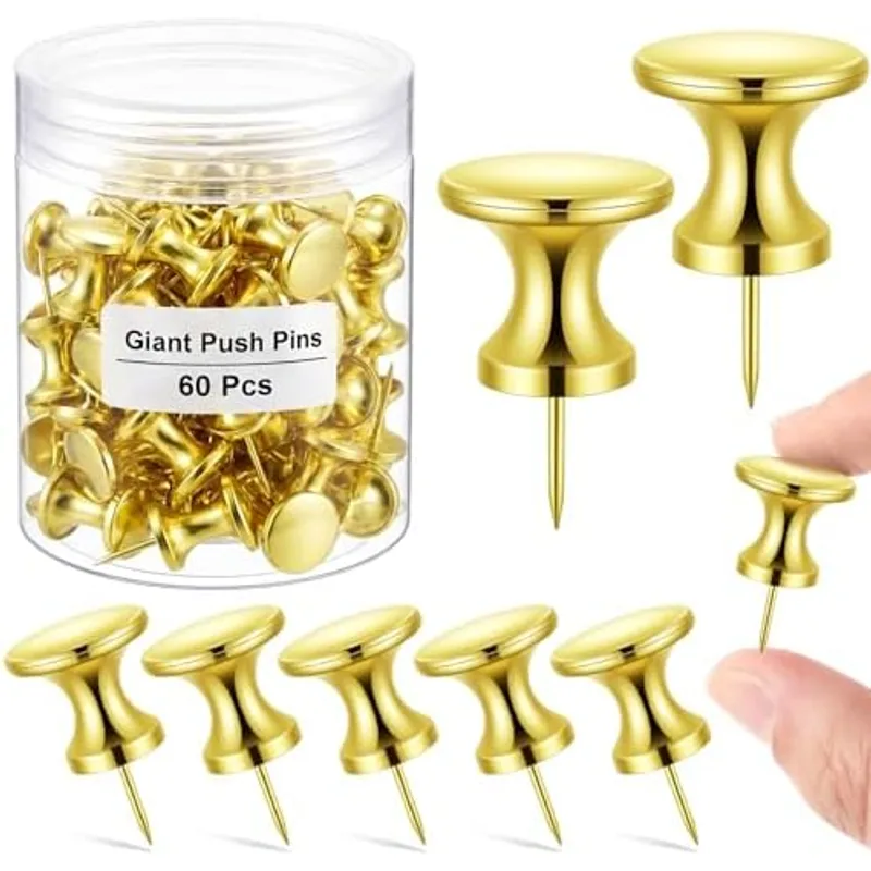 Outus 60 Pcs Giant Push Pins Large Thumb Tacks, Gold Coating