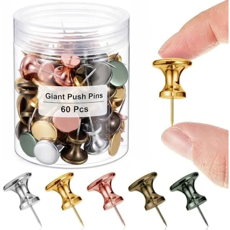 Outus 60 Pcs Giant Push Pins Large Thumb Tacks, Metallic Color