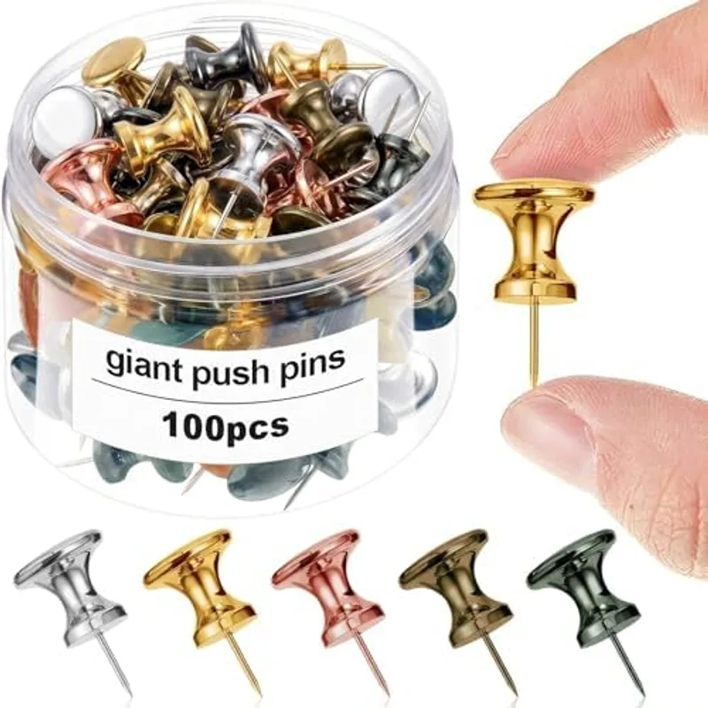 Outus 100 Pcs Giant Push Pins Large Thumb Tacks,Metallic