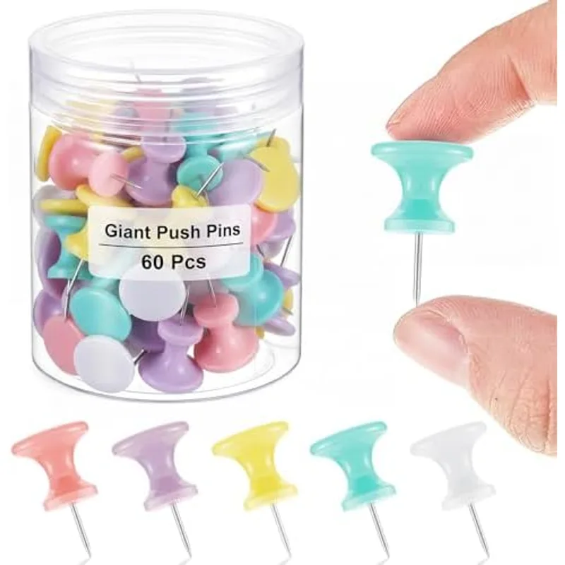 Outus 60 Pcs Giant Push Pins Large Thumb Tacks, Pastel Color