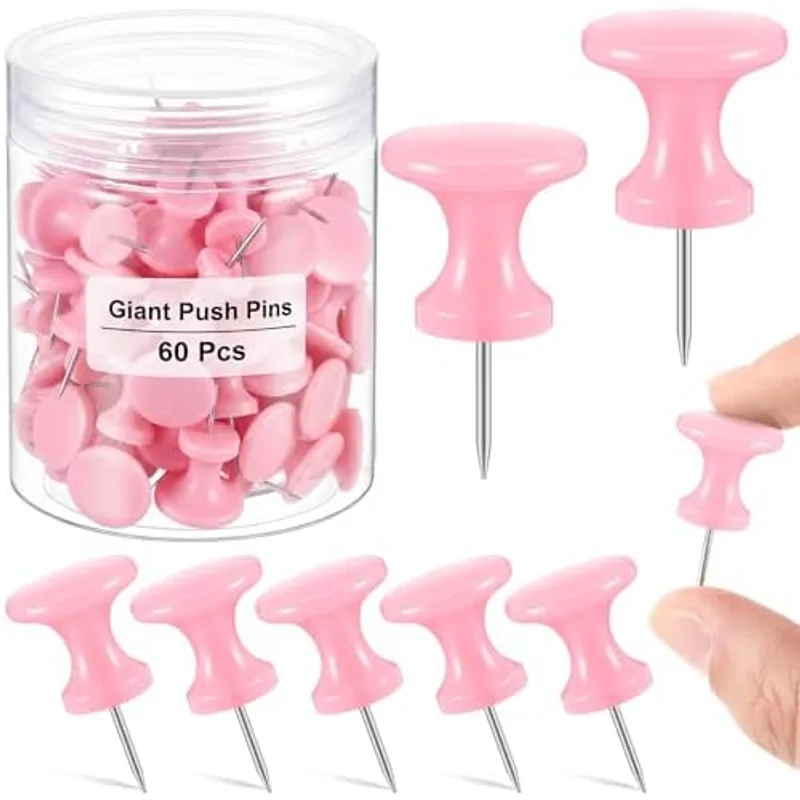 Outus 60 Pcs Giant Push Pins Large Thumb Tacks, Pink