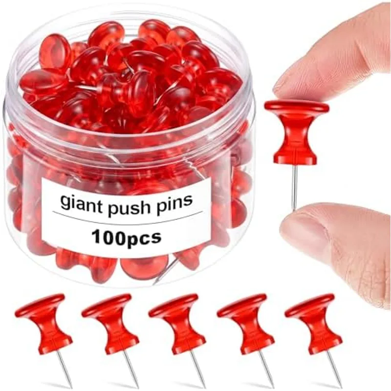 Outus 100 Pcs Giant Push Pins Large Thumb Tacks Plastic Heads, Red