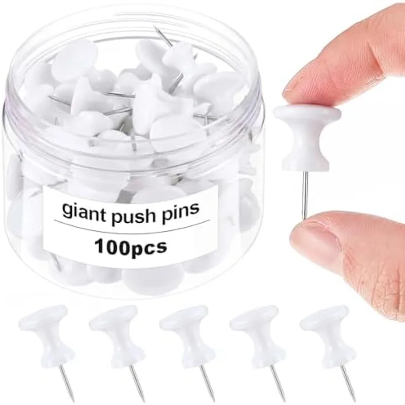 Outus 100 Pcs Giant Push Pins Large Thumb Tacks Plastic Heads, White