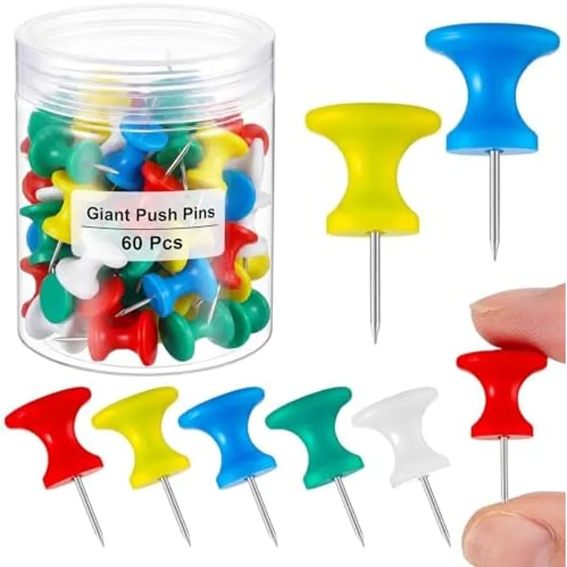 Outus 60 Pcs Giant Push Pins Large Thumb Tacks, Rainbow Color