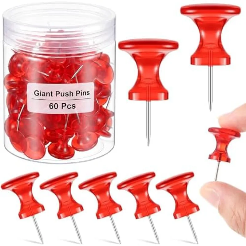 Outus 60 Pcs Giant Push Pins Large Thumb Tacks, Red