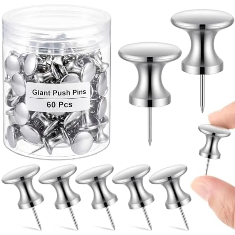 Outus 60 Pcs Giant Push Pins Large Thumb Tacks, Silver Coating