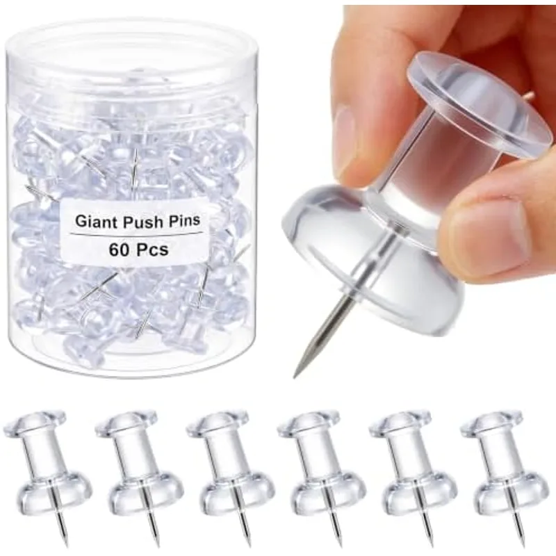 Outus 60 Pcs Giant Push Pins Large Thumb Tacks, Transparent