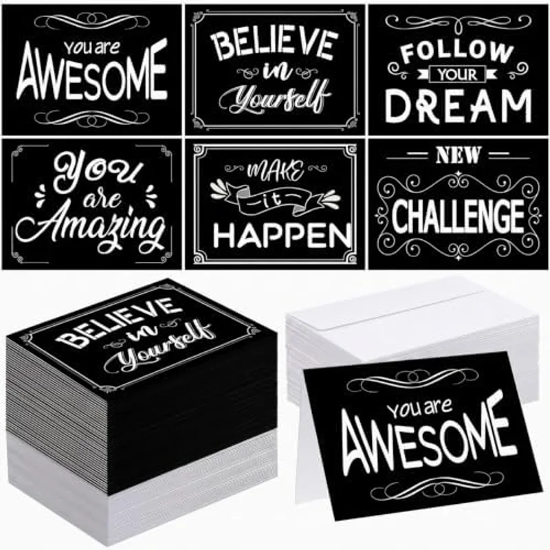 Outus 36 Pack Good Luck Cards for Students Motivational Cards with Envelope, Black