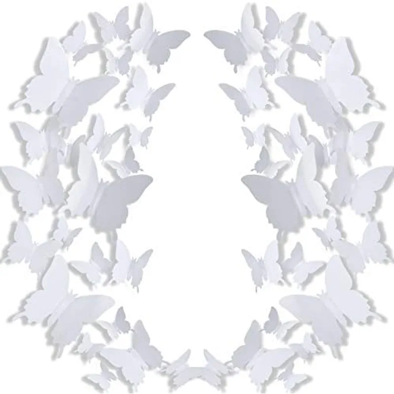 120 Pcs Halloween 3D Butterfly Wall Stickers 3 Sizes Removable, White