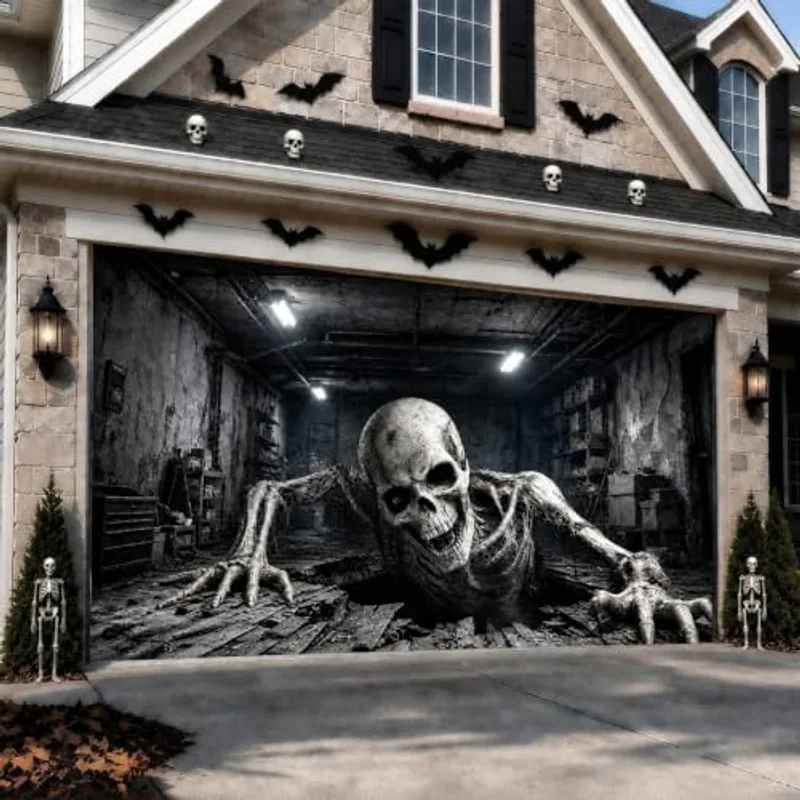 Outus Halloween Garage Door Cover, 6x13 ft, Realistic Skeleton Garage Scene
