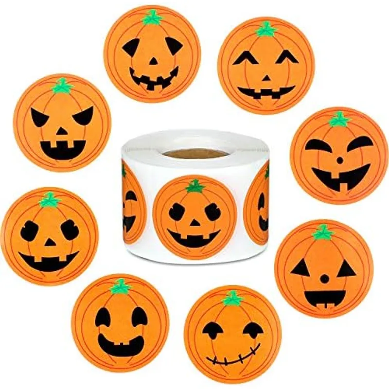 Outus 500 Pcs Halloween Pumpkin Sticker Fall Roll 1.5 in Smile Craft Gift, Multicolor