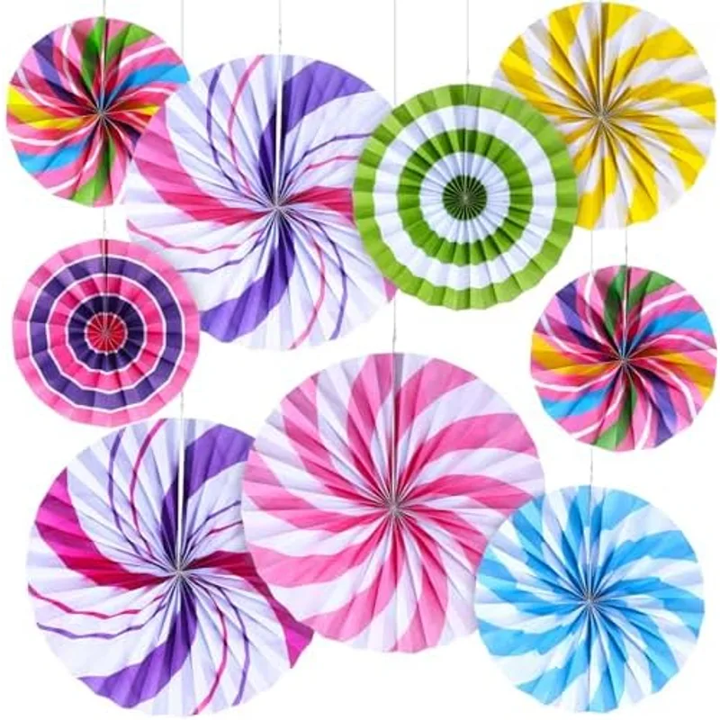 Outus Hanging Paper Fans Candy Themed Party Decorations,Classic