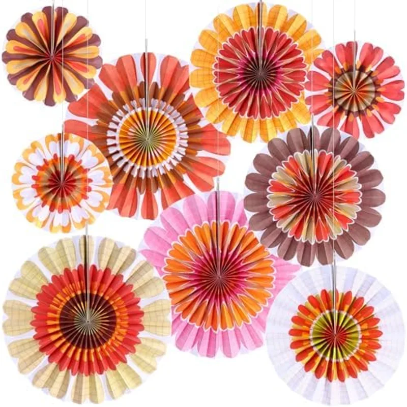Outus 9 Pcs Hanging Paper Fans Spring Summer Party Decorations,Daisy, Spring Daisy