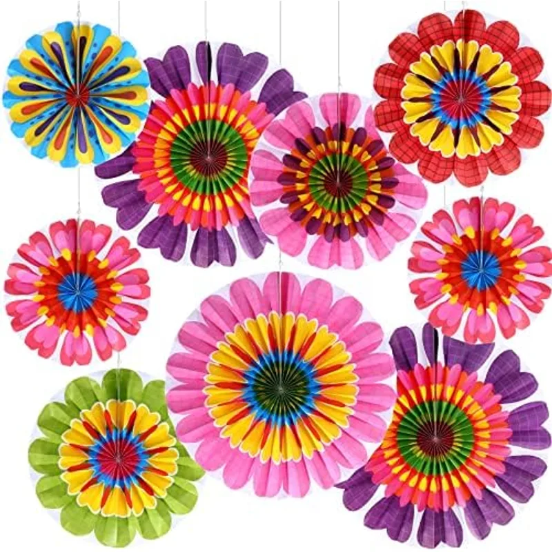 Outus Hanging Paper Fans Spring Summer Party Decorations,Floral, Spring Flower
