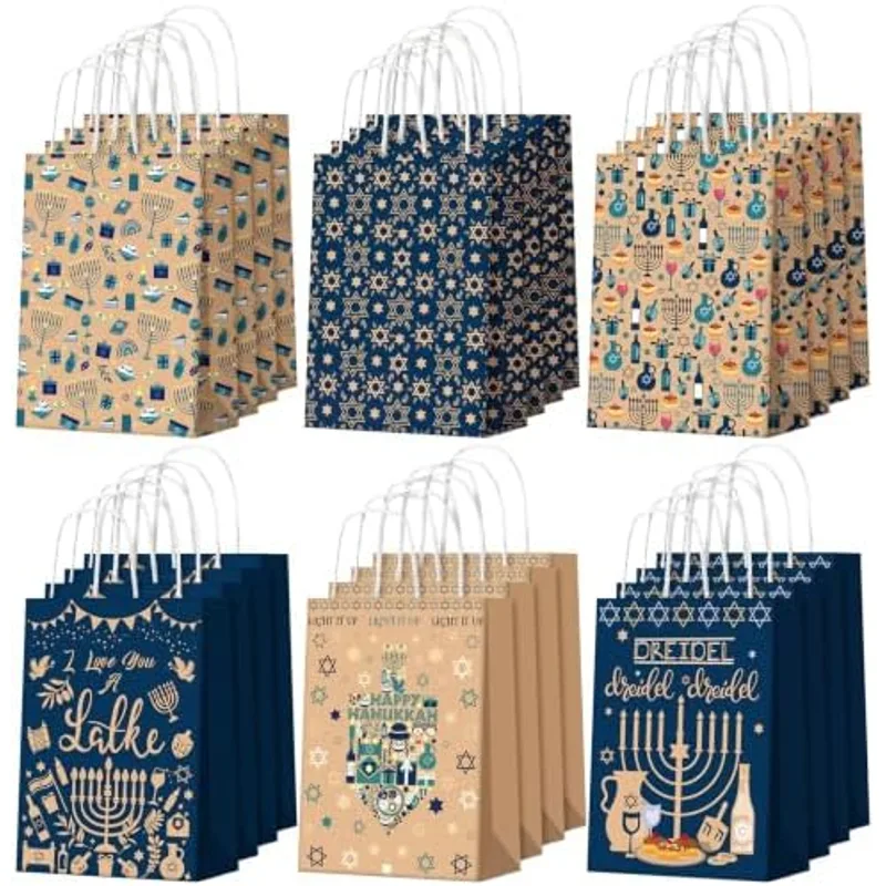 Outus 24 Pcs Hanukkah Party Favor Bags Chanukah Paper Goodie Bags Bulk
