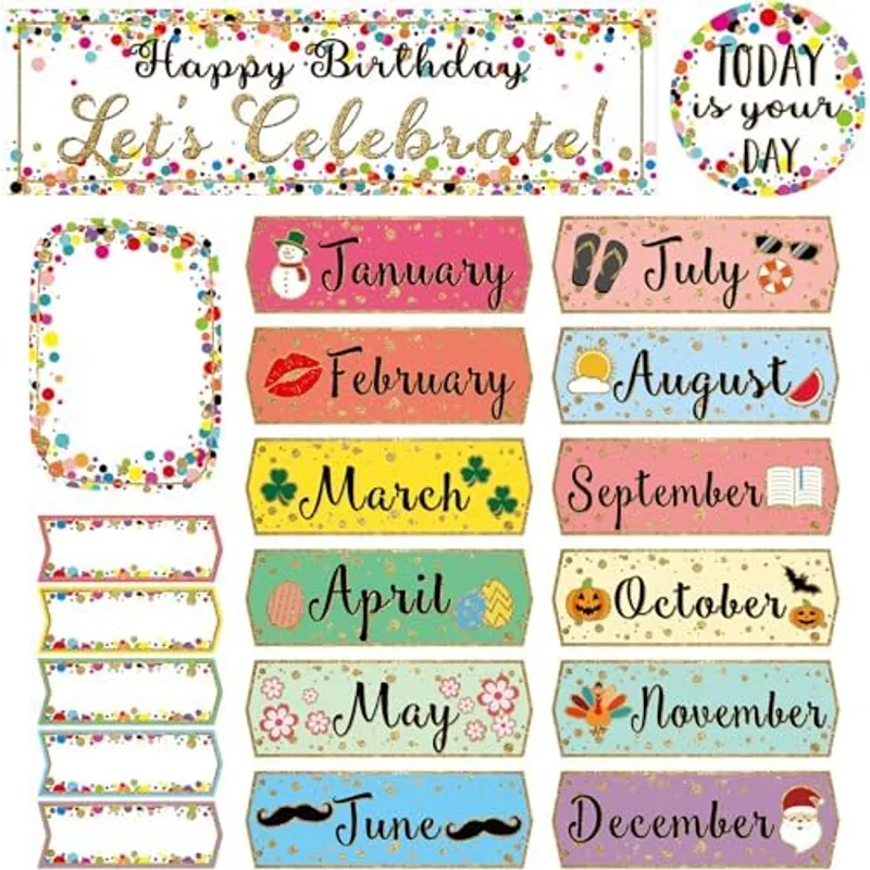 Outus 60 Pcs Happy Birthday Bulletin Board Confetti Classroom, Bright Color