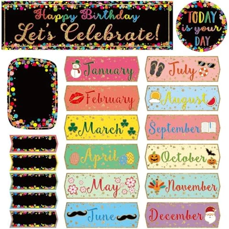 Outus 60 Pcs Happy Birthday Bulletin Board Confetti Classroom, Dark Color