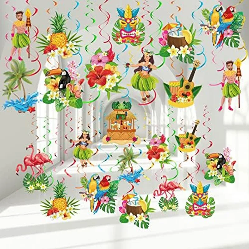 Outus 30 Pcs Hawaiian Luau Party Hanging Swirls Tropical Decor,Bird