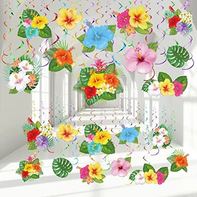 Outus 30 Pcs Hawaiian Luau Party Hanging Swirls Tropical Decor,Flower