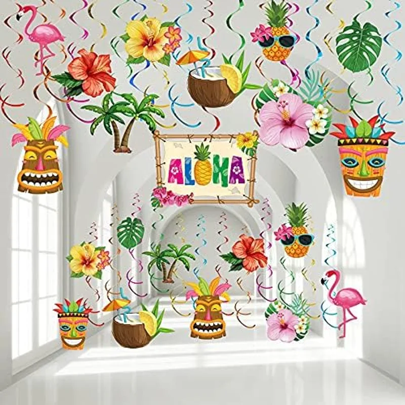 Outus 30 Pcs Hawaiian Luau Party Hanging Swirls Tropical Decor,Summer