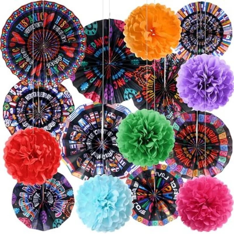 Outus 21 Pcs Hispanic Heritage Month Decorations Spanish Classroom Fans, Multicolor