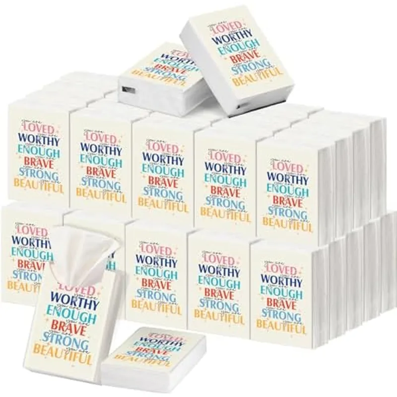 Outus 50 Pack Inspirational Travel Size Pocket Tissues Bulk 400 Sheet Total, Beige