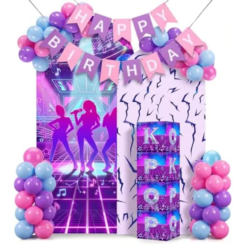 Outus Kpop Theme Arch Backdrop Cover Balloons Purple Lightning Set 7.2ft/6ft Birthday Party Decorations for Photo Props Indoor Outdoor Cosplay Wedding Baby Shower Halloween Backdrop Decor