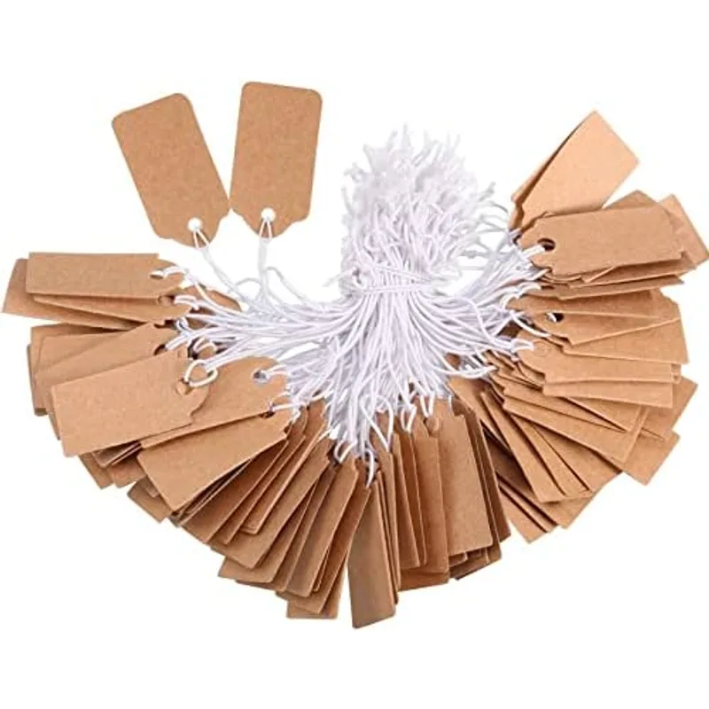 Outus Kraft Price Tags with Elastic String 1.38 x 0.71 Inch, 300 Packs