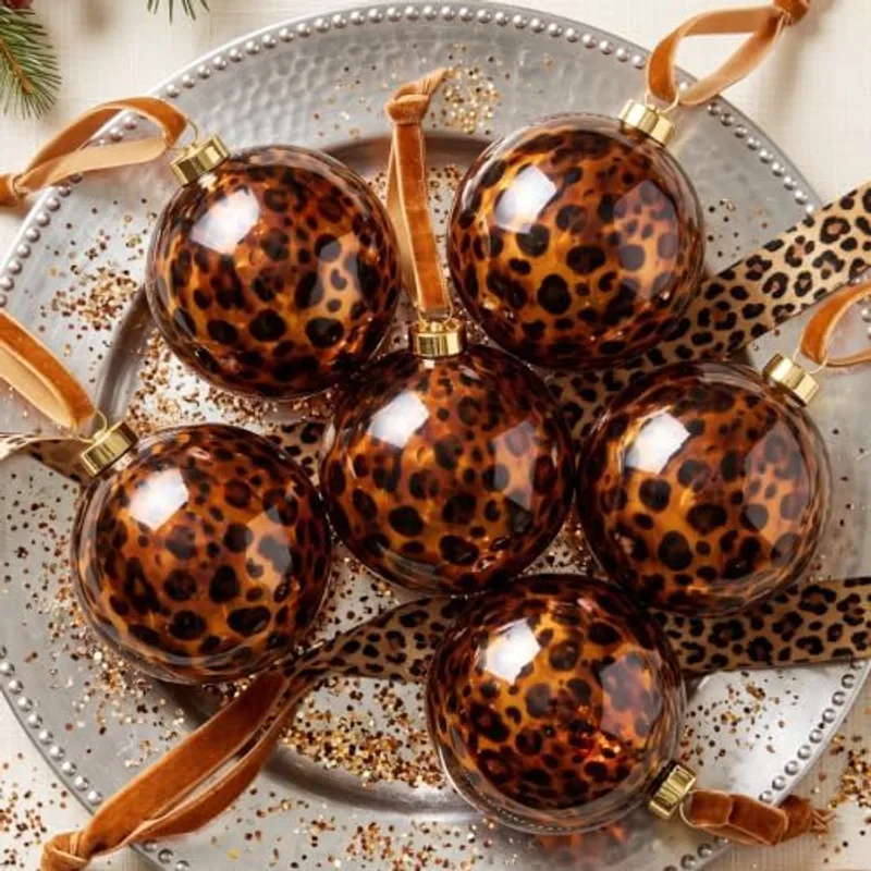 Outus 12 Pcs Leopard Print Christmas Ball Ornaments, Plastic Christmas Ball, Retro