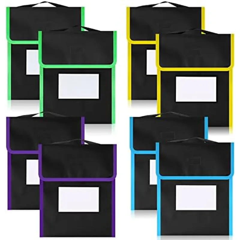 Outus Medium Book Pouches for Classroom, Nylon Bags with Name Tag, black