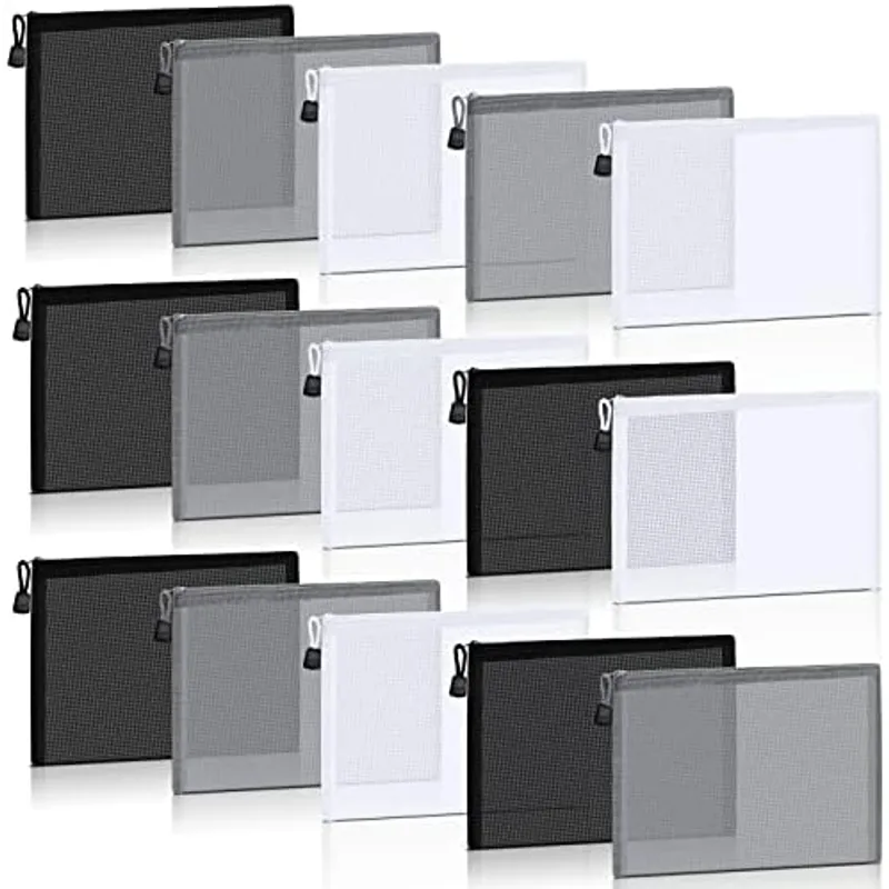 Outus 15 Pcs Mesh Bag with Zipper,9.84 X 7.09 Inches,Black, Gray, White