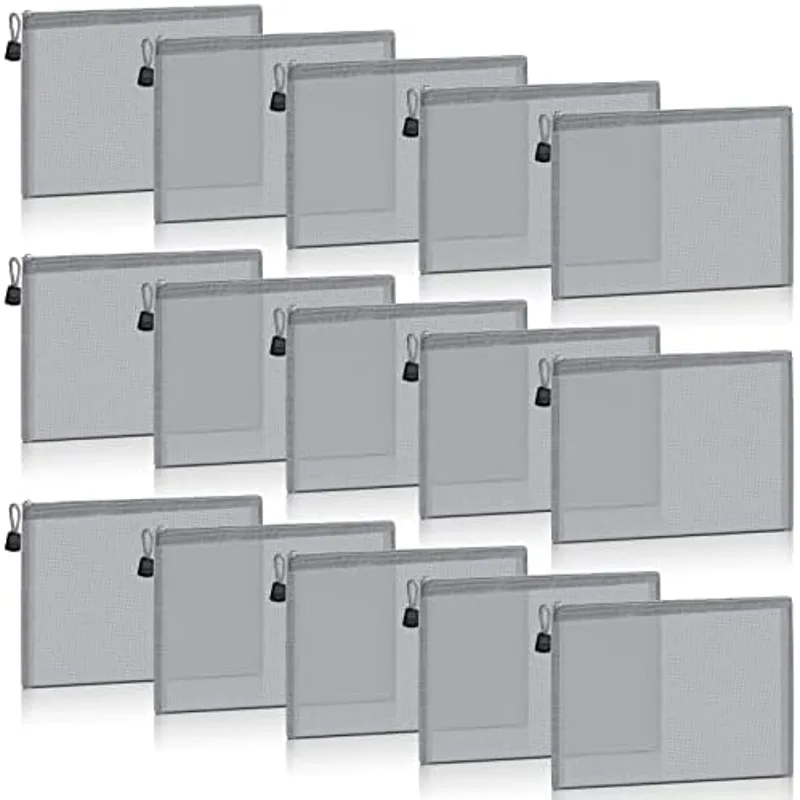 Outus 15 Pcs Mesh Bag with Zipper,9.84 X 7.09 Inches,Gray
